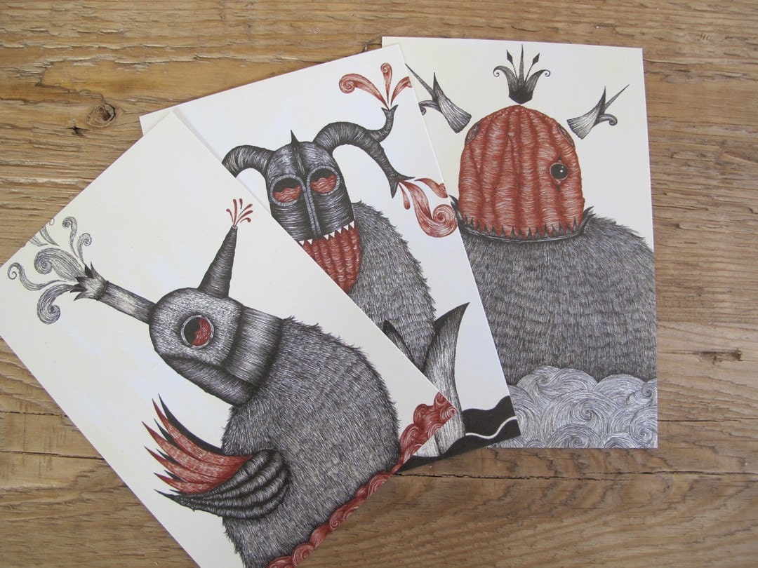 Coffee Creature Trio - LIMITED EDITION Set of 3 Art Postcards (by Duane Hosein)