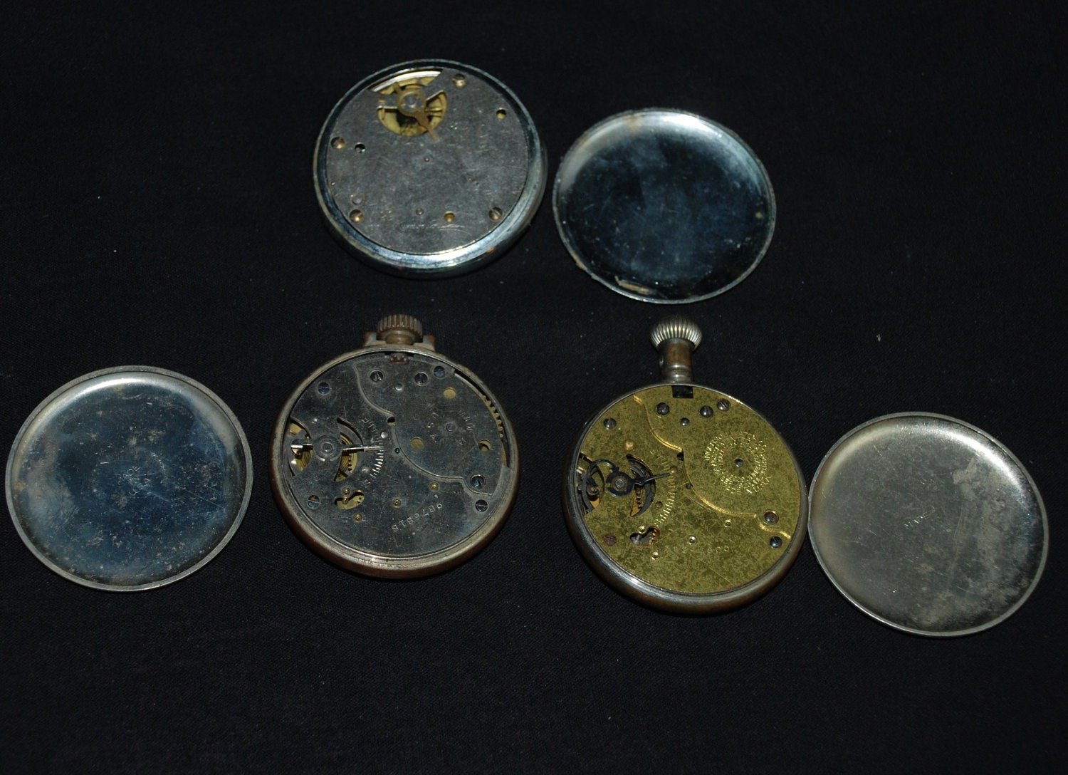 Vintage Antique Industrial Looking Watch Pocket Watch Movements in cases Steampunk Altered Art Assemblage WP66