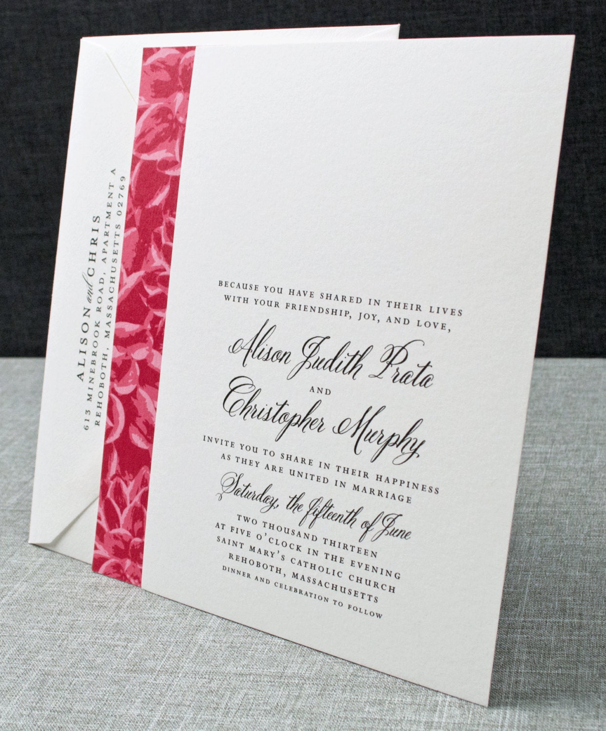 Red and Pink Dahlia Floral Wedding Invitation (Sample)