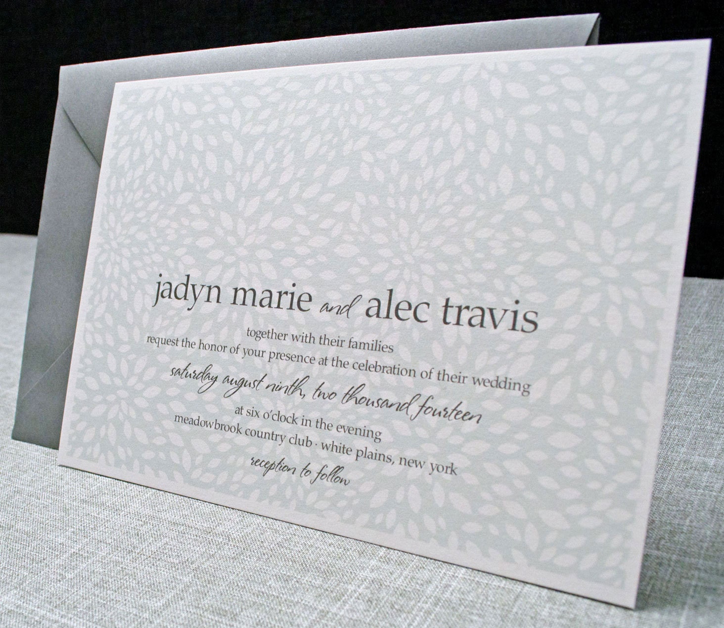 Jadyn Petal Wedding Invitation - Blue Petal Pattern Custom Wedding Invitation (Sample)