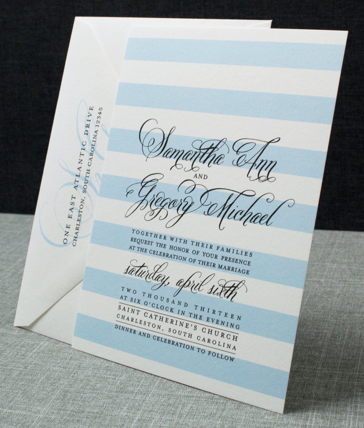 Samantha Wedding Invitation - Blue Stripes, Modern, Nautical (Sample)