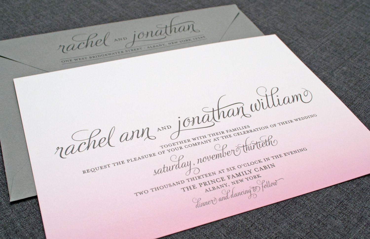 NEW Rachel Pink Ombre Wedding Invitation (Sample)