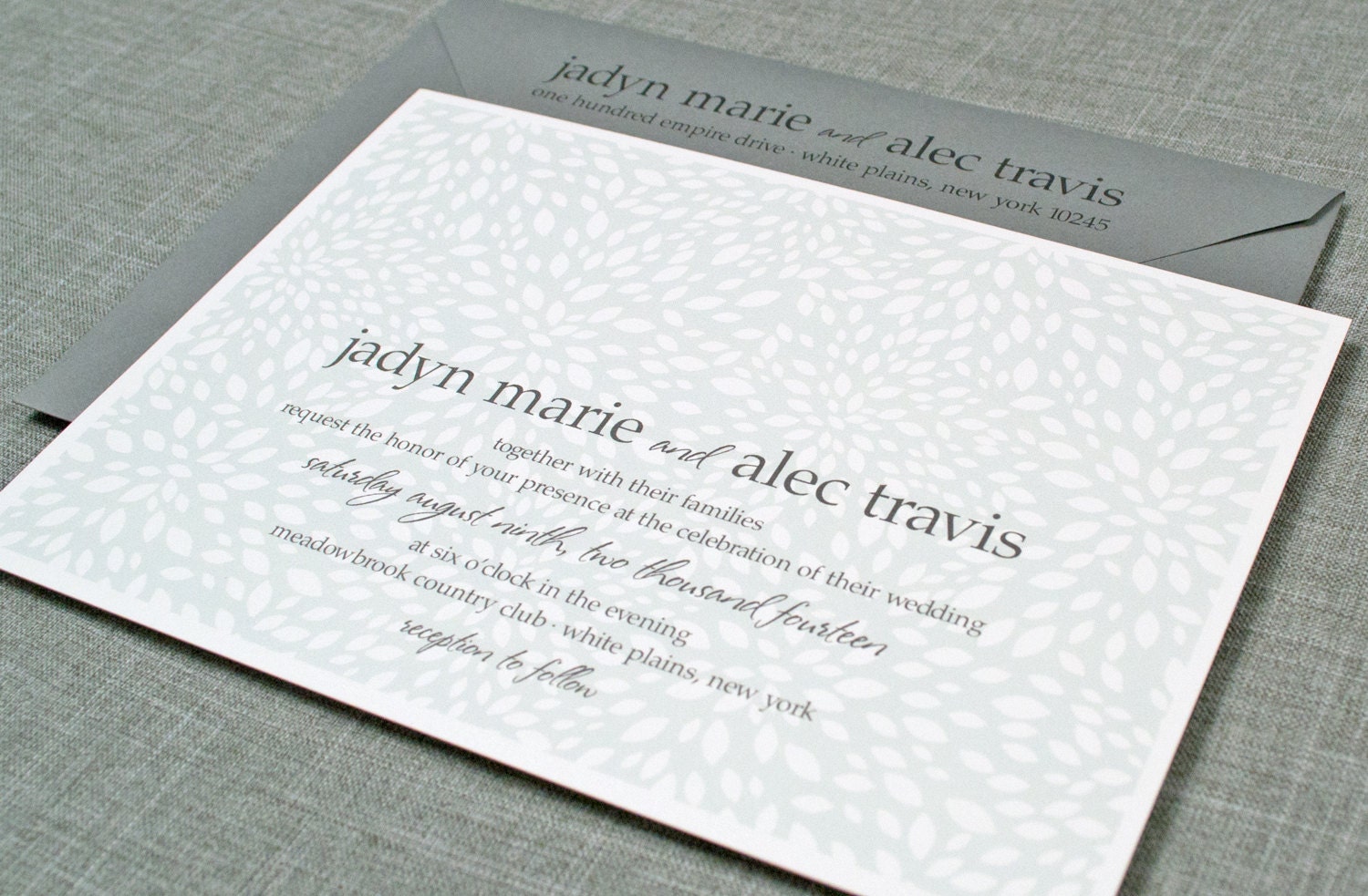 Jadyn Petal Wedding Invitation - Blue Petal Pattern Custom Wedding Invitation (Sample)