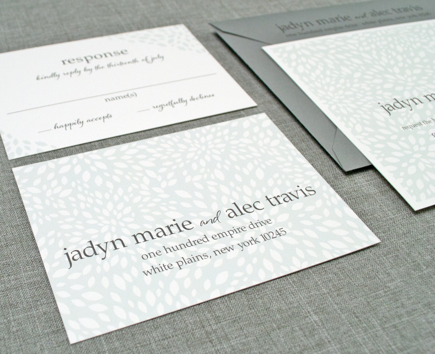 Jadyn Petal Wedding Invitation - Blue Petal Pattern Custom Wedding Invitation (Sample)
