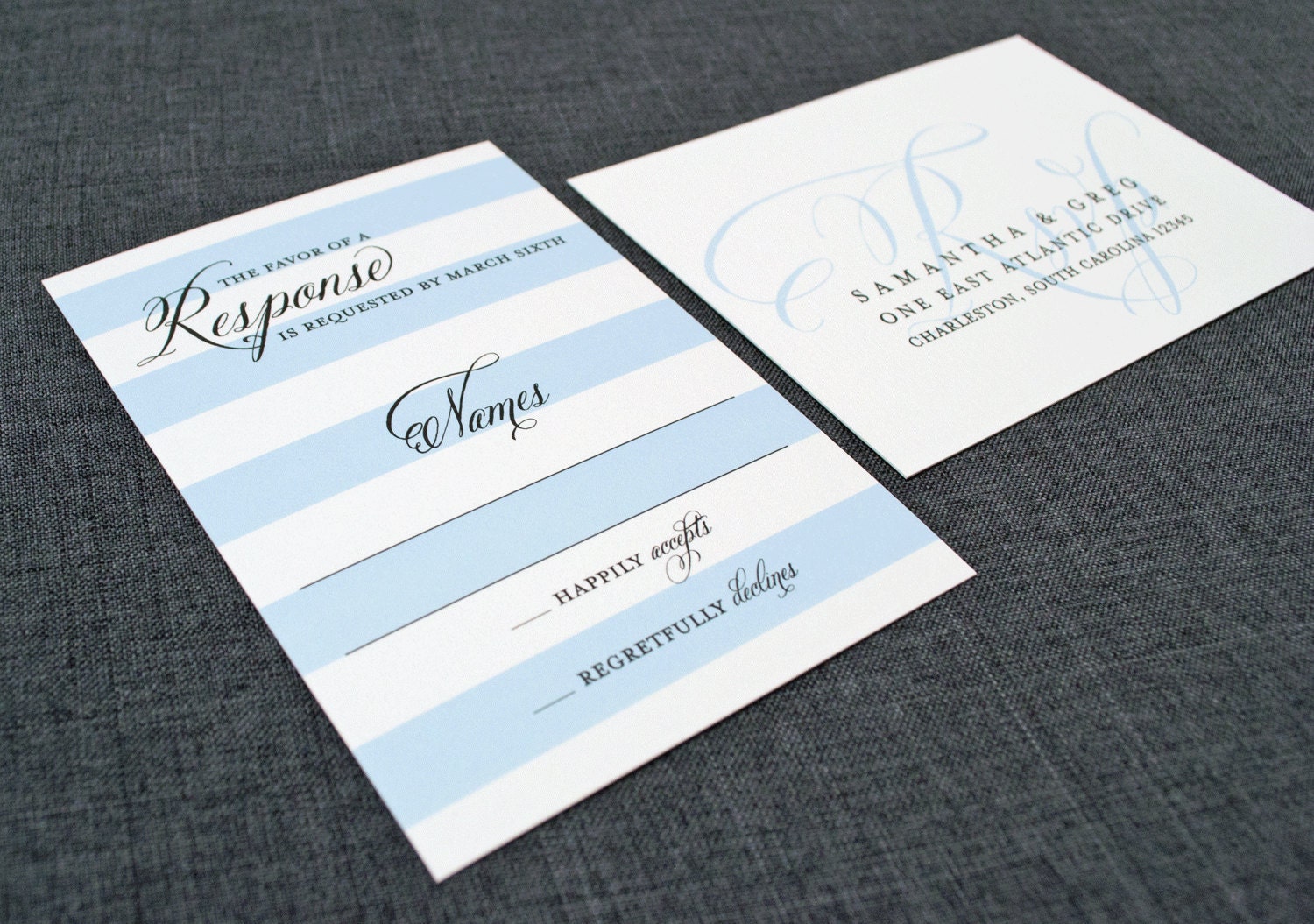 Samantha Wedding Invitation - Blue Stripes, Modern, Nautical (Sample)