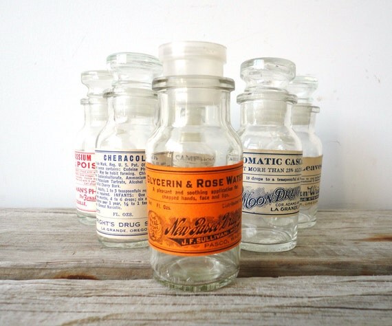 Glass Apothecary Jar with Stopper.  Glycerin & Rose Water.