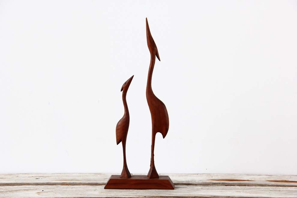 Modern Teak Carved Wood Bird Figures