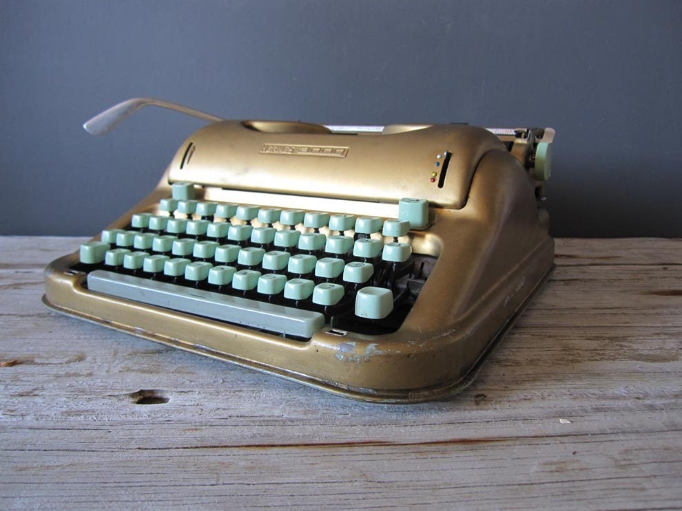 Script / Cursive Keys - Swiss Portable Gold Vintage Hermes 3000 Typewriter - Works Beautifully