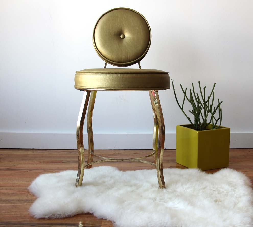 Hollywood Regency Brass Vanity Seat