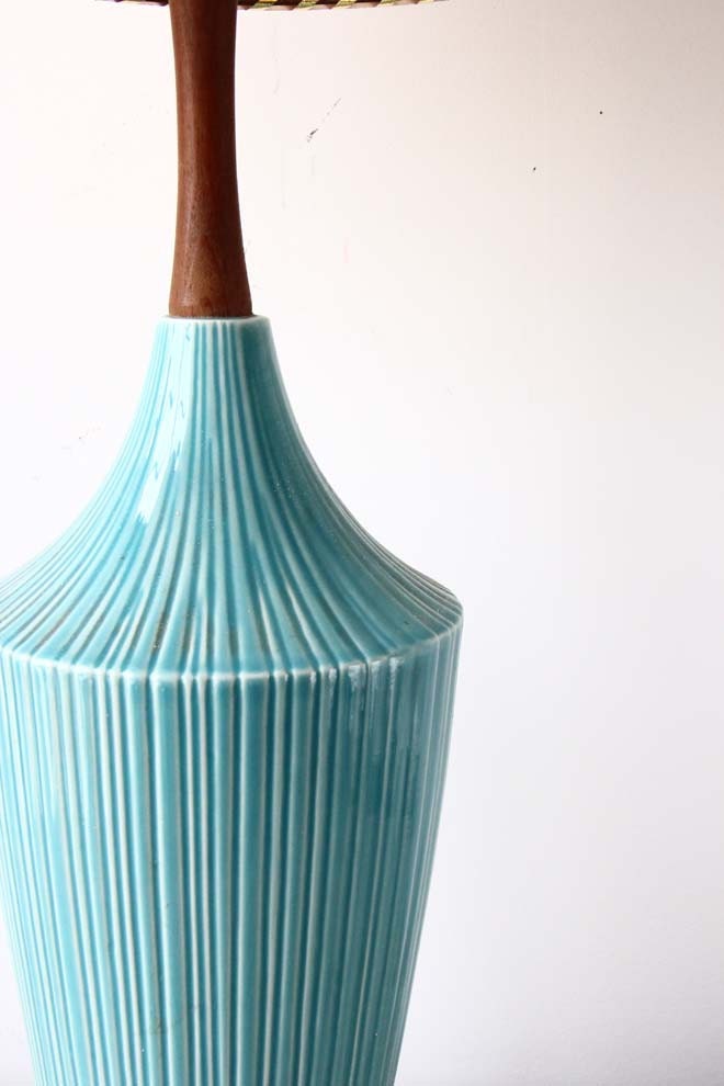 r e s e r v e d Aqua Ceramic & Teak Table Lamp