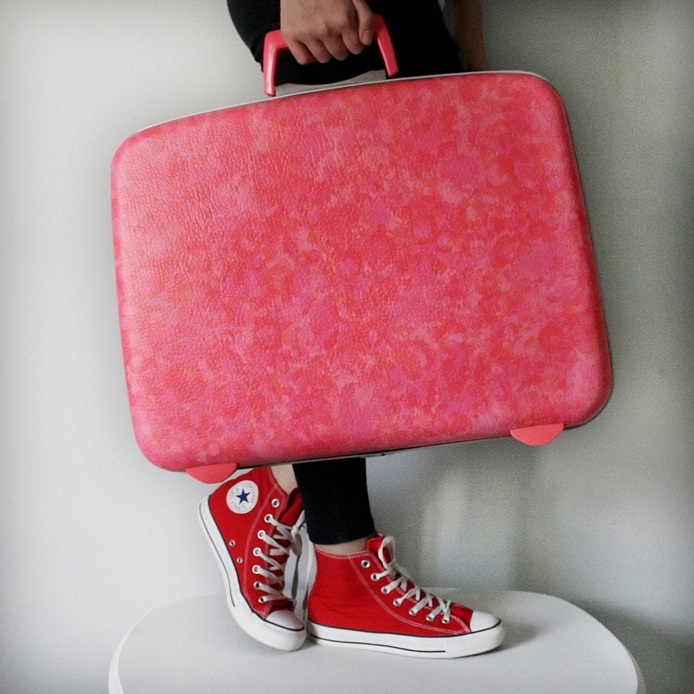 Samsonite Suitcase VINTAGE Hot Pink Orange Mottled Luggage Pick Your Poison