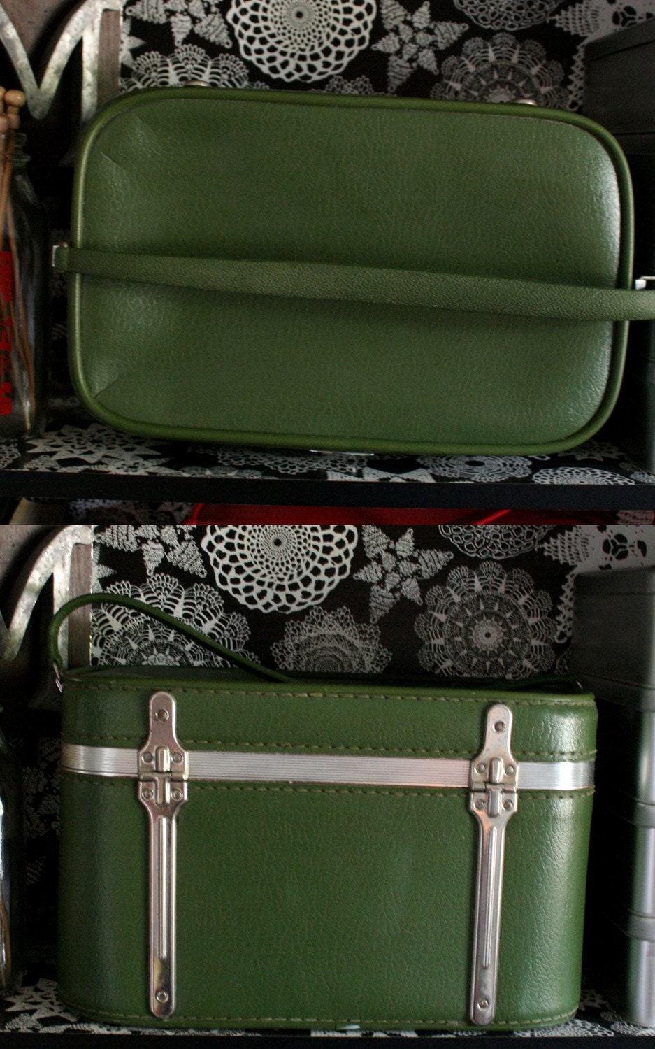 VINTAGE Moss Olive Green TRAIN CASE Luggage Amelia Earhart