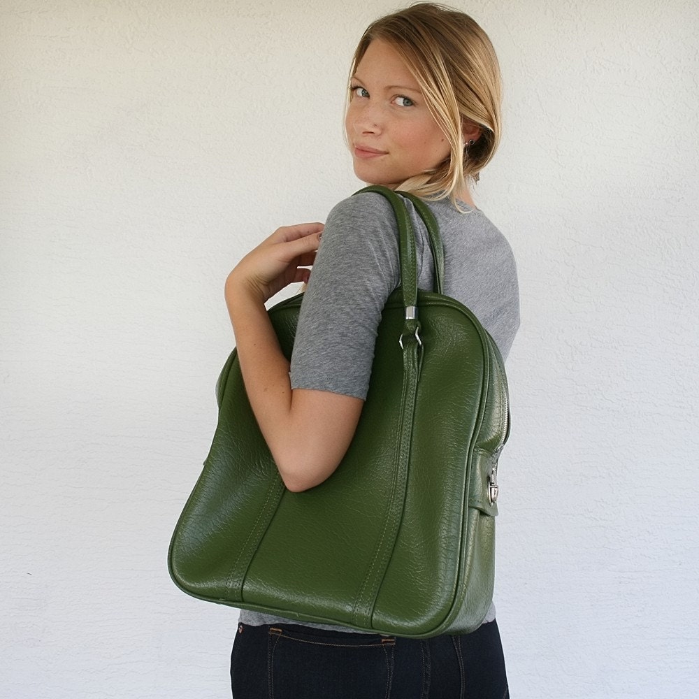 Amelia Earhart VINTAGE Olive Green Tote Bag Pick Your Poison Luggage