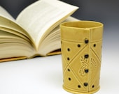 Cup Vase in Honey Gold - Paisley and black dots