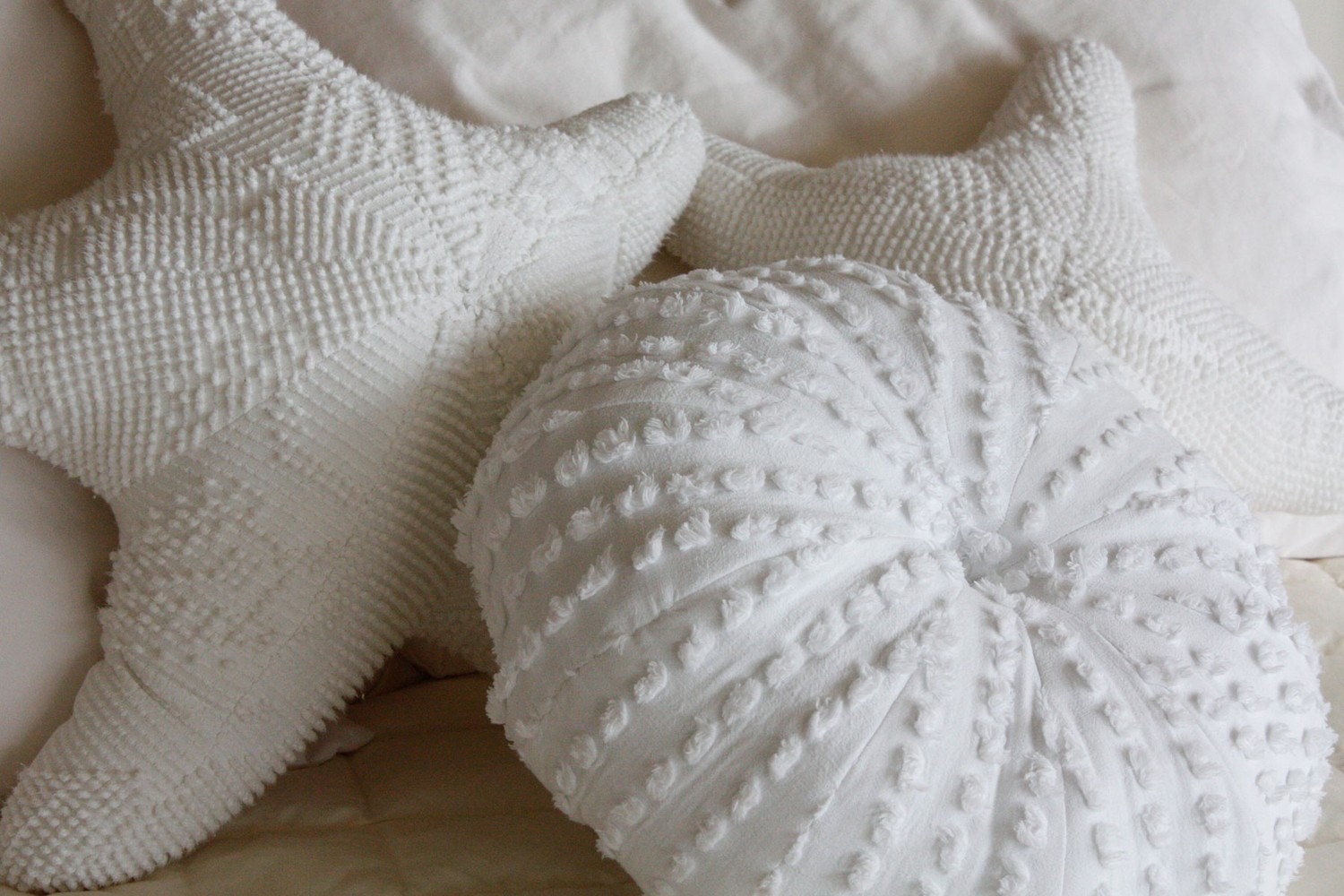 Recycled Chenille Sea Urchin Pillow - small - white