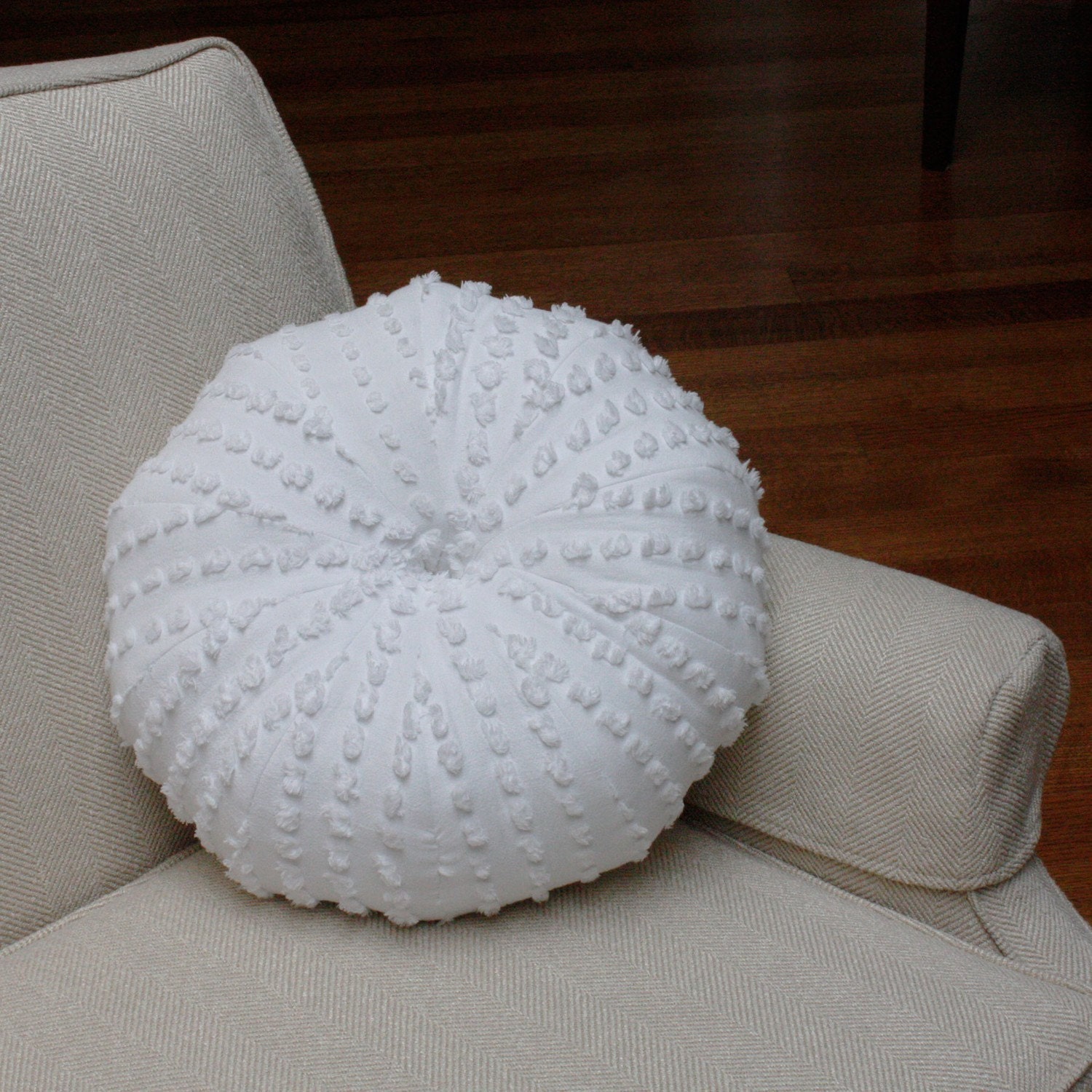 Recycled Chenille Sea Urchin Pillow -Medium-white
