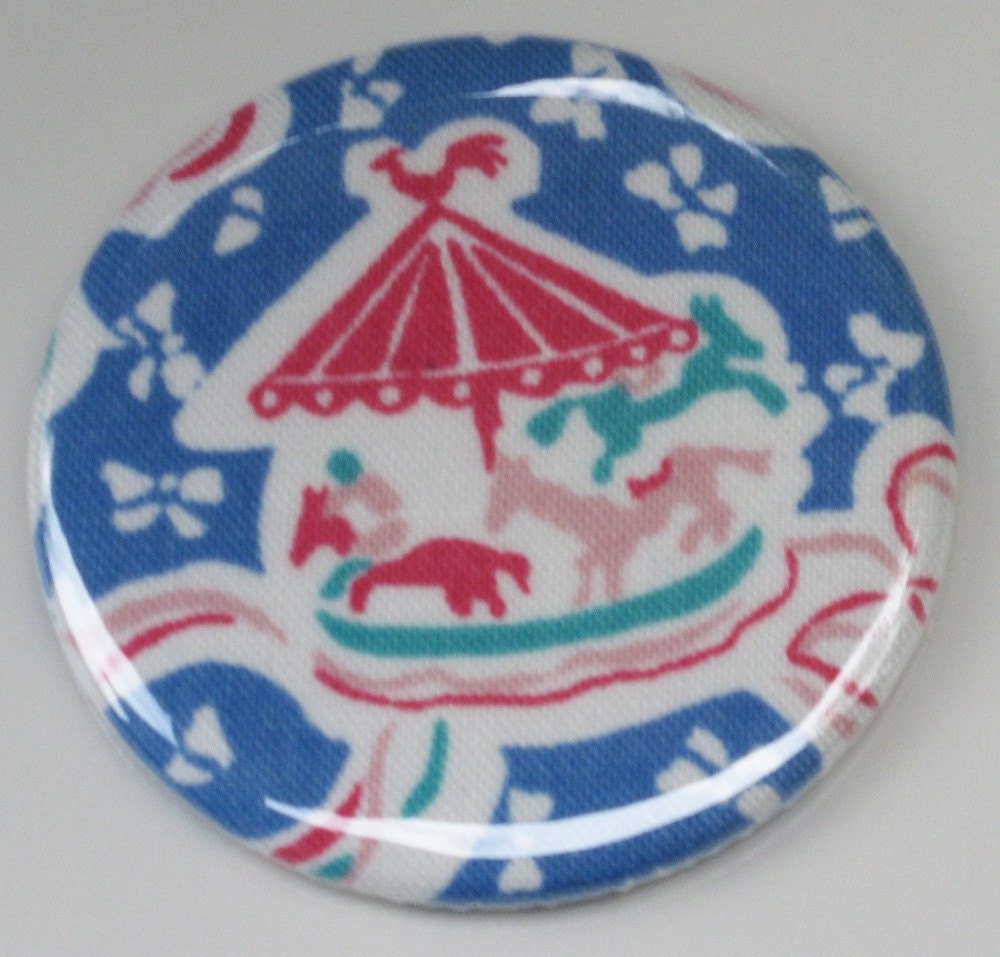 pocket mirror pink and blue carousel fabric covered pocket mirror