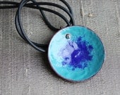 Blue enamel copper pendant - READY TO SHIP