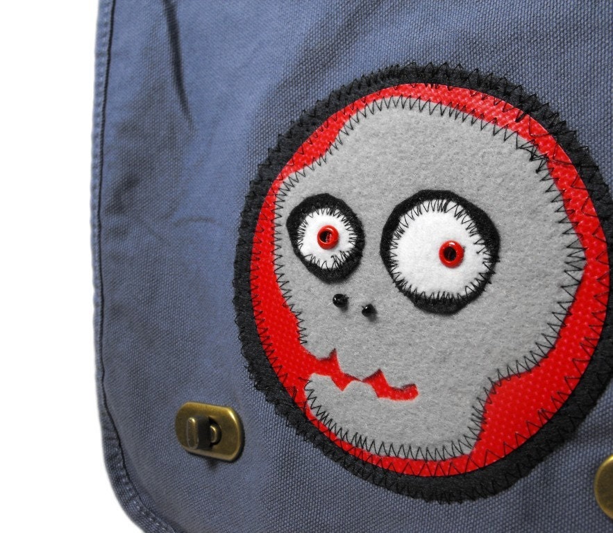 Red Zombie Skull Messenger Bag - Field Style  for School, College, Travel, Vacation, Book, Laptop