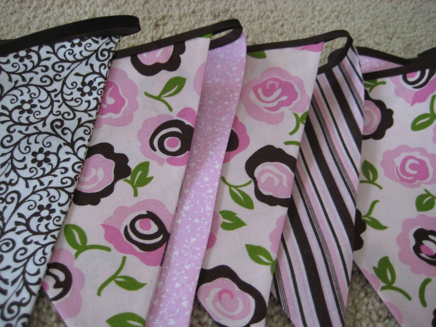 SALE - Fabric  Pinks and Browns Party -  Bedroom Bunting Flags