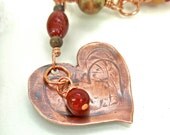 Rustic Copper Heart Pendant Romantic Necklace Earthy Gemstones