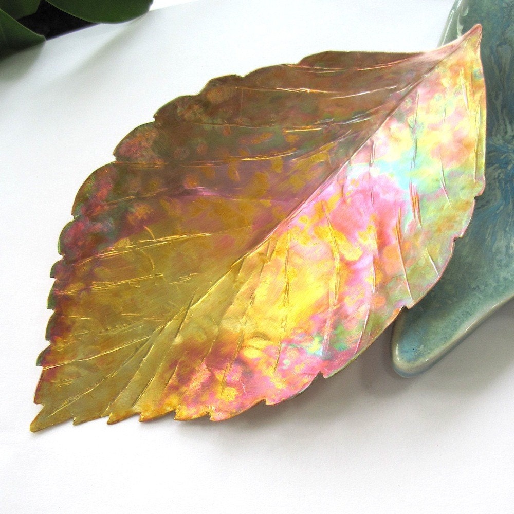 Copper Home Decor Small Tray American Beech Leaf - RoughMagicCreations