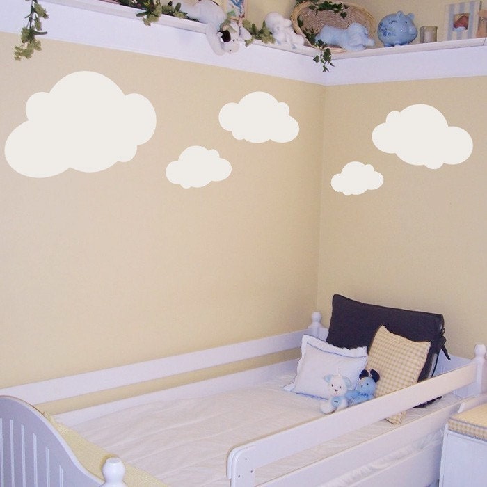 BIG Fluffy Clouds - Cloud Decals - Set of Five BIG Vinyl Wall Decals - Your Choice of Color