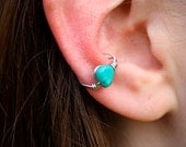 Turquoise Silver Ear Cuff Wire Wrapped - NovelDesigns