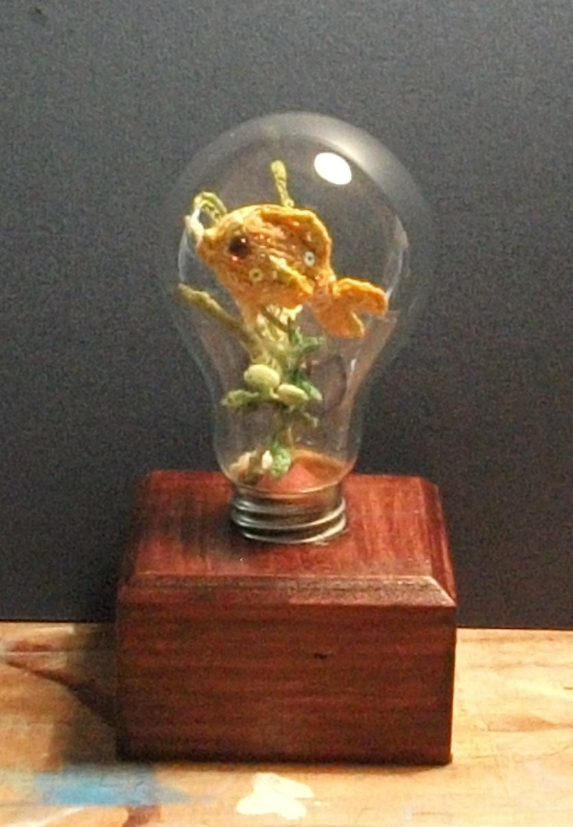 Knitted Goldfish in a Lightbulb