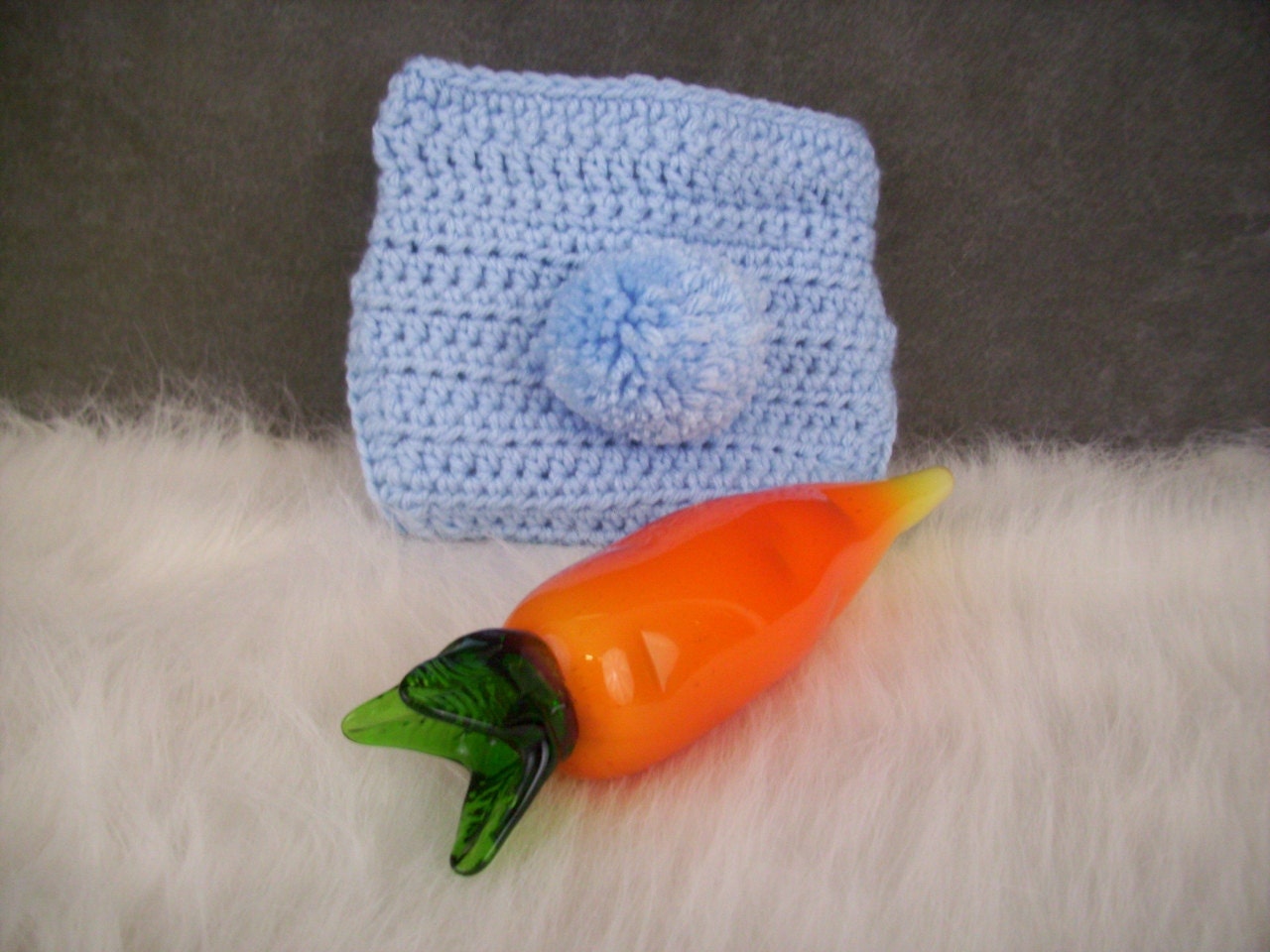 Light Blue Crochet Diaper Cover with Pompom BunnyTail/Photography Prop Ready to Ship