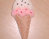 Chocolate Chip and Strawberry Double Scoop Ice Cream Cone Pin Brooch