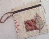 OOAK Medium Purse or Cosmetic case in recycled fabrics. Leaves Design for 2012