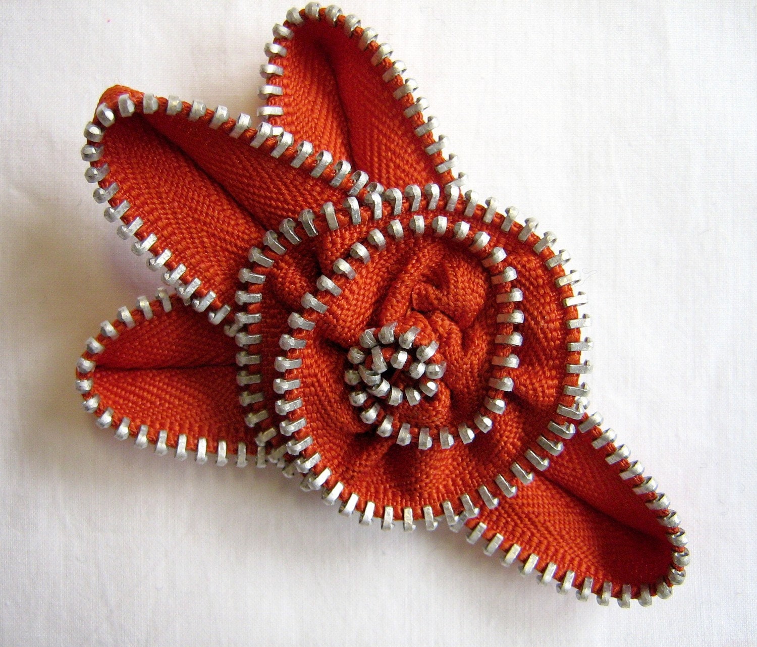 Zipper Flower Brooch Pumpkin Orange