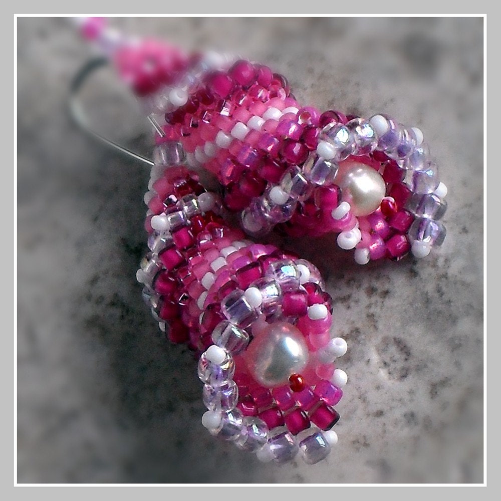 Pink Earrings Cellini Spiral Shells with Pearls