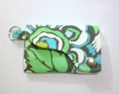 Tri-fold Credit Card / Business Card Holder/ Keyfob  made w/ Designer fabric Deco Rose in Forest