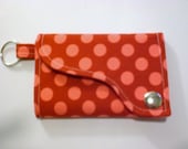 Tri-fold Credit Card / Business Card Holder/ Keyfob  made w/Designer fabric Ta Dot in Geranium