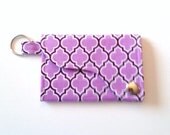 Tri-fold Credit Card / Business Card Holder/ Keyfob  made w/ Designer fabric Lodge Lattice in Lilac