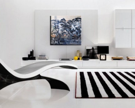 Large Black and White Abstract - 60x60 -5 feet - Original Painting by Andrada