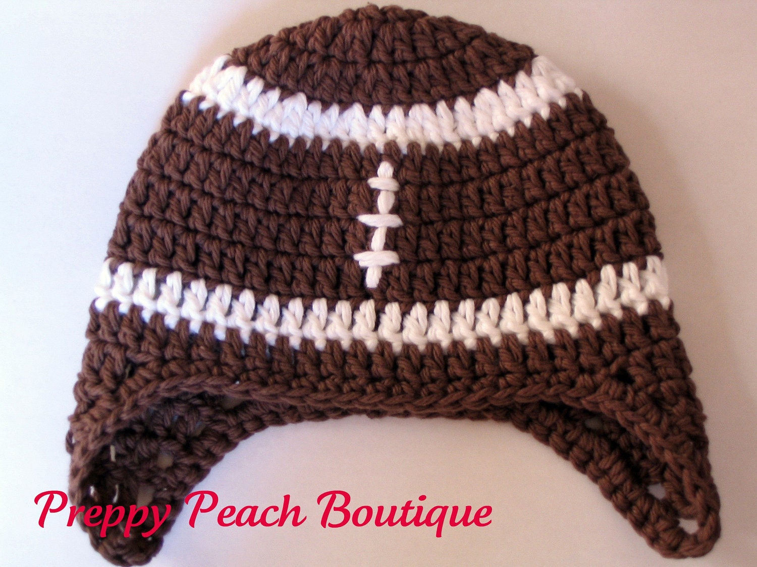 POPULAR Crochet Baby Hats, Baby Boy Hats, Football Earflap Hat, Photography Prop, Newborn to 3 Months, Brown Hat - Photographer Prop
