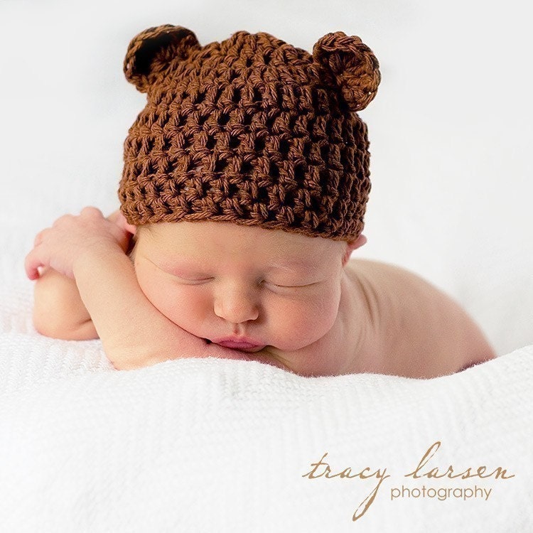 POPULAR Crochet Baby Hats, Baby Boy Hats, Football Earflap Hat, Photography Prop, Newborn to 3 Months, Brown Hat - Photographer Prop