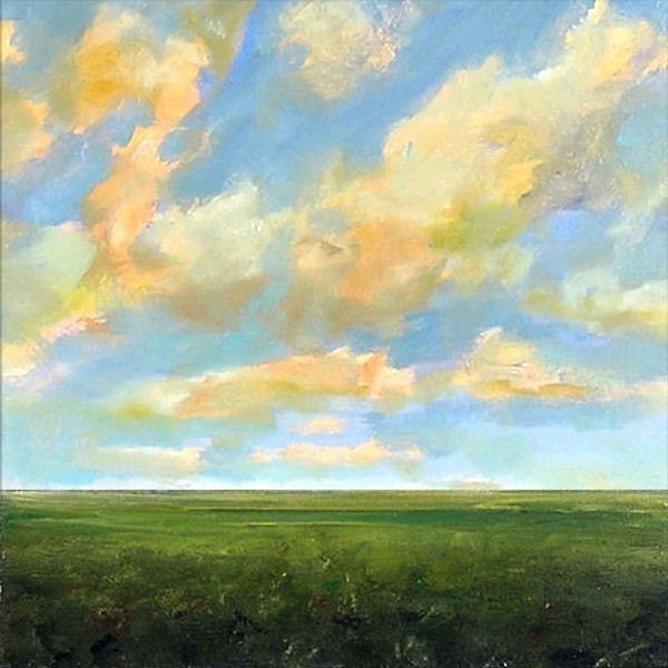 Oil Painting Custom Landscape Modern Abstract Sky Cloud Field 18x18 by J Shears