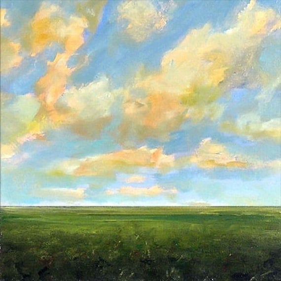 Original Oil Painting Custom Modern Abstract Sky Cloud Field LANDSCAPE ART by J Shears