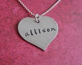 custom hand stamped silver heart necklace