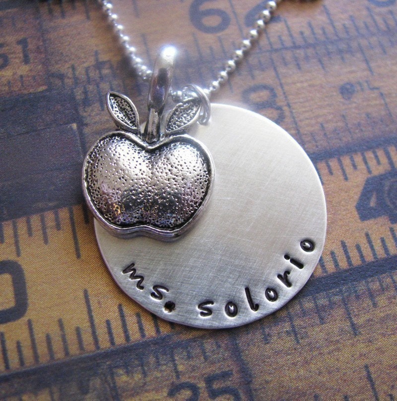 Custom hand stamped silver teacher necklace - personalize with teacher's name
