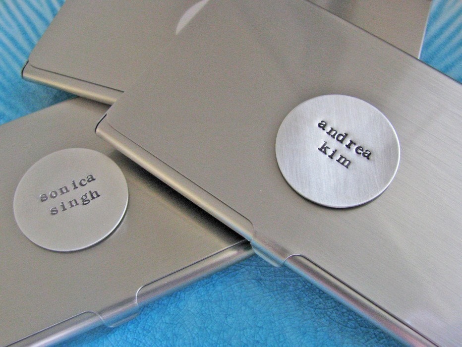 custom business card case - hand stamped brass and silver