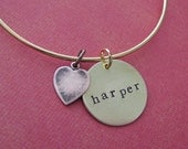 brass bangle bracelet with personalized name charm
