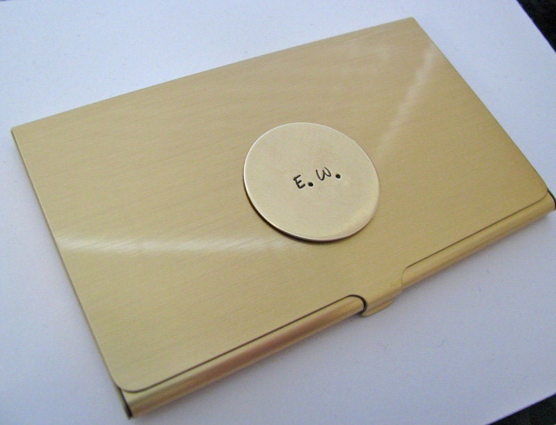 custom business card case - hand stamped brass