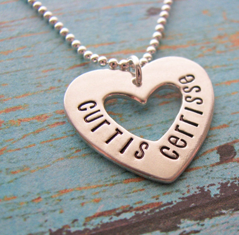 hand stamped sterling open heart necklace - customize front and back