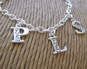 hand stamped triple initial with date charm bracelet