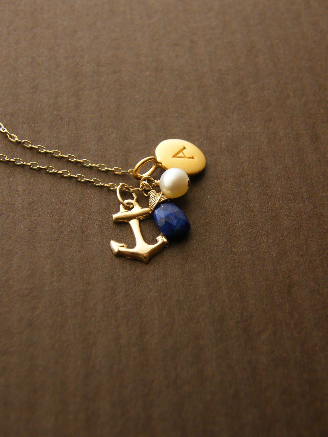 GOLD FILLED Bridesmaid gift set of four Nautical Necklaces, Monogrammed Personalized Keepsake - 14k gold fill - Beach Wedding